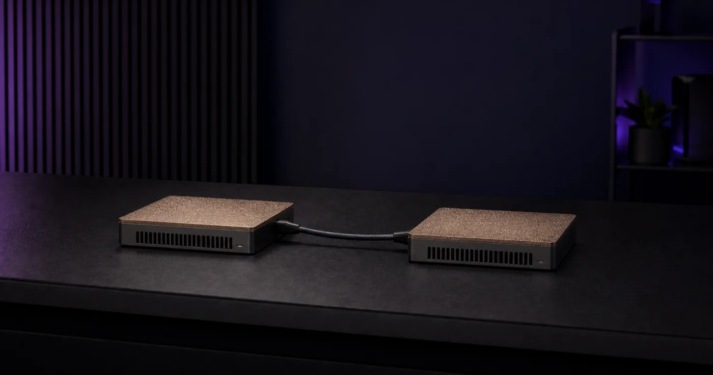 Visualisierung des lokalen DSecured AI-Clusters mit zwei verbundenen NVIDIA DGX Spark Systemen